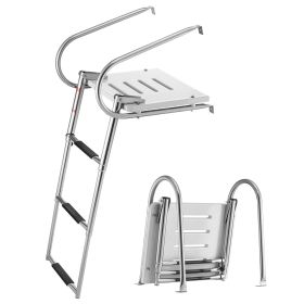 Boat Ladder, 3 Steps, Stainless Steel Telescoping Folding Swim Deck Ladder for Rear Entry Inboard