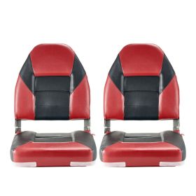 Boat Seat, High Backrest, Folding Fishing Boat Seat with Thickened Sponge Cushion & Waterproof PVC Leather, Aluminum Alloy Hinges (Color: Black Red, Backrest: High Back)